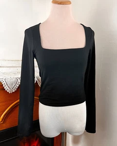 Sincerely Jules Lined Long Sleeve Knit Black Square Neck Top ~ Small - Picture 1 of 7