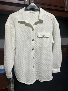 Ladies GEORGE White Quilted Over Sized Shirt Jacket Shacket Size Large 16-18 - Picture 1 of 7