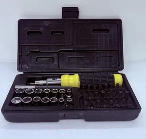 Vintage Ratcheting Screwdriver Sockets & Bits Took Set 40 Pieces Travel Case 00 - Picture 1 of 6