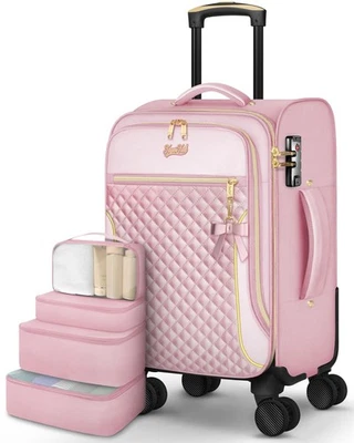 Equipaje de mano Maleta lado blando de 20 pulgadas TSA Lock ruedas giratorias mujeres rosa... Foto 1 de 4