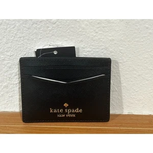 Estuche para tarjetas Kate Spade New York negro Staci Saffiano pequeño delgado nuevo con etiquetas - Imagen 1 de 4