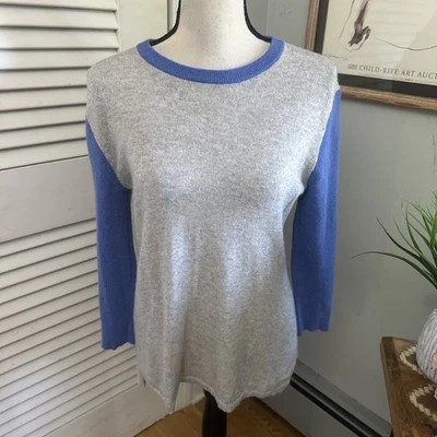 Suéter Otoño Cachemira Mujer Grande Gris Azul Color Bloque Preppy Invierno Clásico Foto 1 de 4