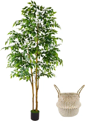 7Ft Artificial Ficus Tree with Basket - Faux Plant for Home and Office Décor - Image 1 of 4