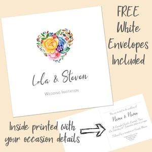 Personalised Wedding Invitations for Day Ceremony Floral Heart Folded Invites - Picture 1 of 4