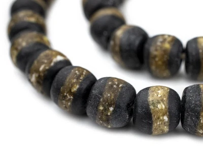 Black Kente Krobo Beads 18mm Ghana African Round Glass Large Hole 28 Inch Strand - Image 1 of 3
