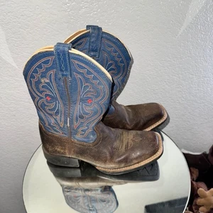 Ariat Cowboy Western Boots Blue Brown Leather kids Square size 2.5 unisex - Picture 1 of 8