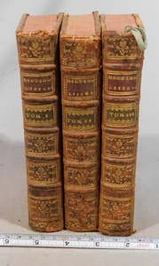 Rare Antique book set complete 1768 Dictionnaire Litteraire 3 volume leather - Picture 1 of 12