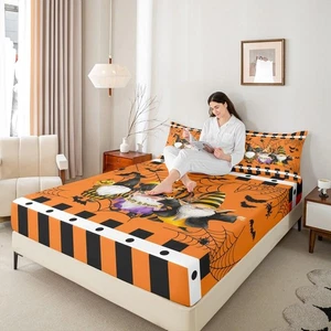 Cute Gnomes Fitted Sheet Queen Size, Halloween Theme Bedding Set 3pcs for Kid... - Foto 1 di 7