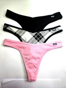 Victoria's Secret PINK Cotton Thong Panty 3 Pack 3 color Ribbed Size L - Picture 1 of 8