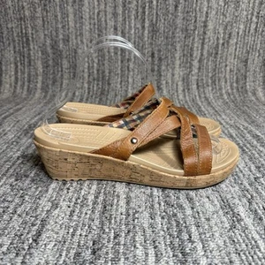 Crocs A Leigh Cork Wedge Sandals Women’s 10 Camel Brown Leather Slip On - Picture 1 of 11