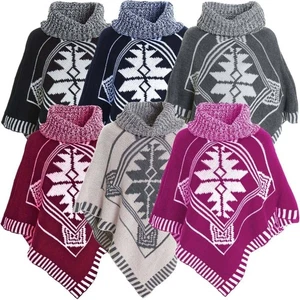 Girls Kids Poncho Cape Shawl Collar Roll Neck Knitted Cloak Winter 20256 - Picture 1 of 24