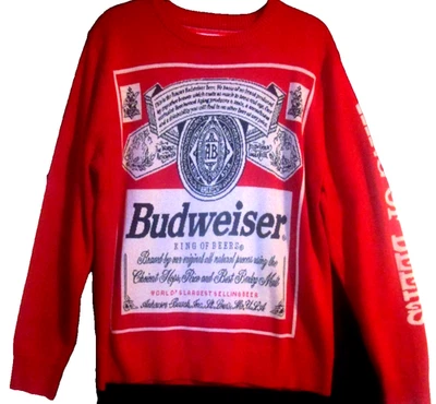 Budweiser Rey De Cervezas Feo Navidad Suéter Retro Rojo Cuello Redondo Talla Grande Foto 1 de 4
