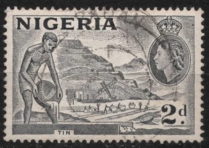 SG72f used 1957 2d NIGERIA Tin Mining - Type I , GREY - Picture 1 of 2