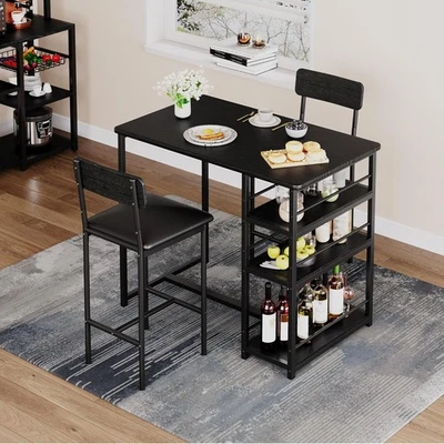 3-Piece Bar Table Set Retro Black with 2 Stools & Storage Counter-Height - Image 1 of 4