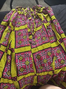 Women’s One Size Pull On Maxi Skirt With Elastic Waist And Pockets Pink/Yellow - Picture 1 of 5
