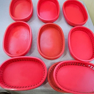 37- Cestas de comida ovaladas de plástico rojo bandejas para servir comida rápida restaurante cesta bandeja Foto 1 de 4