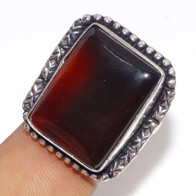 Anillo Cornalina 925 Chapado en Plata Piedras Preciosas Hecho a Mano EE. UU. 8.5 Grueso Joyería GW Foto 1 de 3