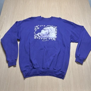 Vintage Hanes Alaska Sweatshirt XL Purple Polar Bears Graphic Crewneck 90s 50/50 - Picture 1 of 24
