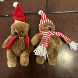 2 Vintage Teddybären mit Gelenken Weihnachtsschmuck ** - Bild 1 von 5