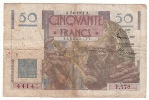 (FR1) 50 FRANCS LE VERRIER  07-06-1951  TB-  Fayette 20.18 50F325 - Imagen 1 de 2