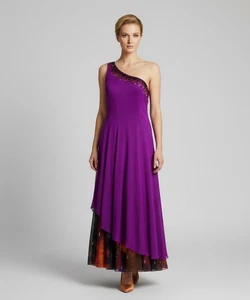 Nazila Couture lila Pailletten verziert One-Shoulder Seide Chiffon Maxikleid Neu mit Etikett - Bild 1 von 12