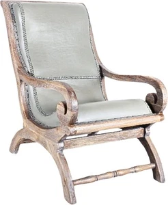 Retro Sessel Leder Grau 62x94x105cm Holzgestell Vintage Loungestuhl Neu - Bild 1 von 9