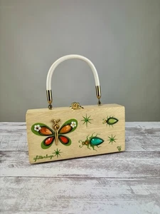 Vintage 1960s Enid Collins Glitter Bugs Novelty Wooden Box Purse with Mirror - Picture 1 of 7