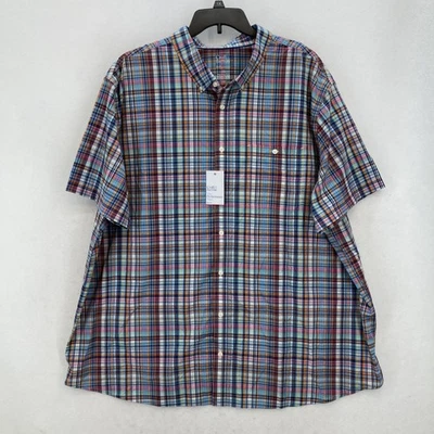 Croft & Barrow Shirt Mens 3XL Blue Orange Plaid Short Sleeve Performance Stretch - Image 1 of 4