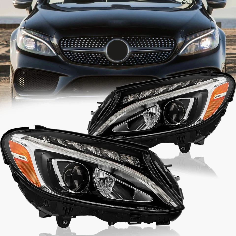 Headlight Assembly Set Fits 2015-2020 Mercedes-Benz C300 2015 C400 C63 AMG Foto 1 de 4