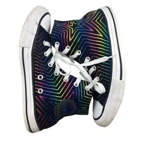 Converse Chuck Taylor All Star High Top Black Rainbow Star Sneakers - Youth - Picture 1 of 7