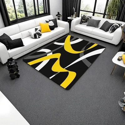 Grey Black Yellow Carpet Gray White Striped Abstract Indoor Floor Mat 6'6" x ... - Image 1 of 4