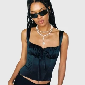 Miaou Agnes Satin Bustier Corset Cami Camisole Crop Blouse Top Black Small Silk - Picture 1 of 12