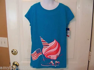3 Stars American Flag Ice Cream Swirl Blue Shirt Size 10/12 Girl's NEW - Picture 1 of 3