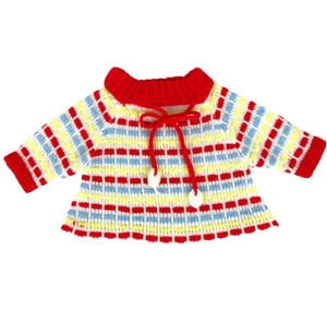 Acrylic Infant Baby Sweater 0-3 mos Red Stripe Knit Bow Vintage 60s 70s Korea - Picture 1 of 8