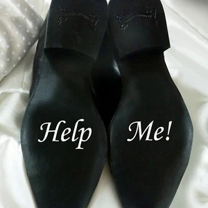 "AYÚDAME" - Calcomanías para zapatos | Calcomanías de vinilo extraíbles pegatinas etiquetas día de boda - Imagen 1 de 3