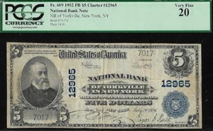 1902 $5 NATIONAL BANK of YORKVILLE in NEW YORK LARGE CURRENCY # 382 - Picture 1 of 2