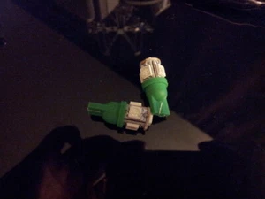 Green Color T10 2 pcs LED Light Bulbs 168 194 2825 921 W5W Wedge Interior 5-SMD - Picture 1 of 5