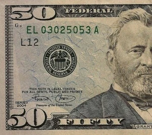 2004 $50 Federal Reserve Note Birthday Anniversary March 25, 1953 # 03025053 - Picture 1 of 3