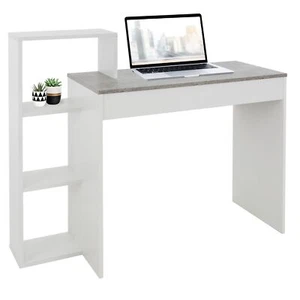 Escritorio con estantes mesa de trabajo ordenador oficina moderno blanco/gris - Imagen 1 de 5