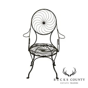 Art Deco Vintage Wrought Iron Pinwheel Spiral Back Garden Chair - Picture 1 of 12