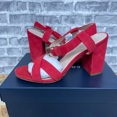 Cole Haan Kadi 探戈红色麂皮绒踝带高跟鞋凉鞋女式 9.5 B 码全新 — 第 1/4 张图片