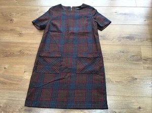 Women's Black, Tan & Red Checked Shift Dress Size 12 Petite, Next - Picture 1 of 12