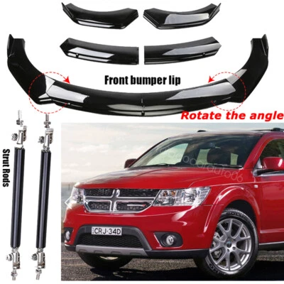 Glossy Black For Dodge Journey Front Bumper Lip Spoiler Splitter+ Strut Rods Kit Foto 1 de 4
