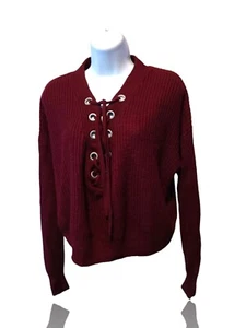 Divided Gr. M Strickpullover mit Schnürung V-Ausschnitt L/S, bräunlich weinrot. NS-18 - Bild 1 von 7