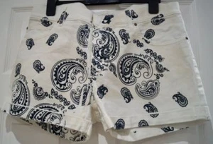 PIERRE BALMAIN Sommer Denim Shorts creme & marineblau Baumwolle Stretch Paisleymuster 29 - Bild 1 von 7