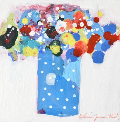 Pintura Flor Abstracta Colorida 4x4 Azul Mini Original Arte Floral Miz Katie Foto 1 de 4