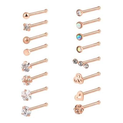 16PCS Bone Studs Surgical Steel Straight Rod Nose Ear Lip Rings Piercing Set 20G - Image 1 of 4