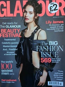GLAMOUR Magazine March 2016 Lily James NEW - Picture 1 of 1