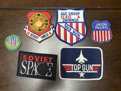 Lot of 13 patches mix confederate, Marine Corps, Top Gun, Union Pacific,Photos ￼ - Image 1 of 3