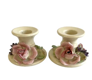 Vintage Marie Gardner Pottery Rose Candlestick Holders Set of Two - Bild 1 von 10